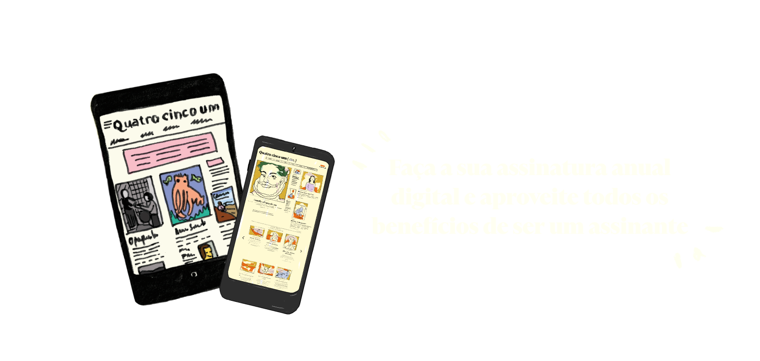 Celulares mostrando a revista Quatro Cinco Um